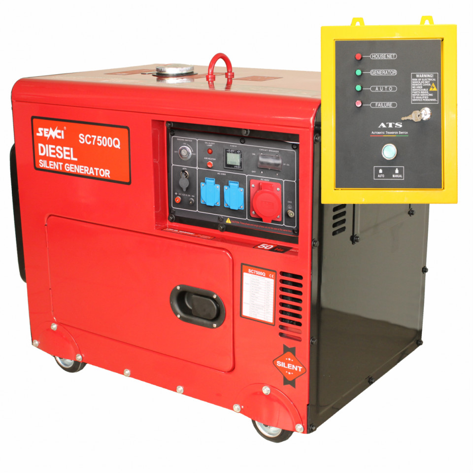 SENCI, Generator SC7500Q-3, Putere max. 6 kVA/4,8 kW, 400/230V, ATS&AVR, motor Diesel