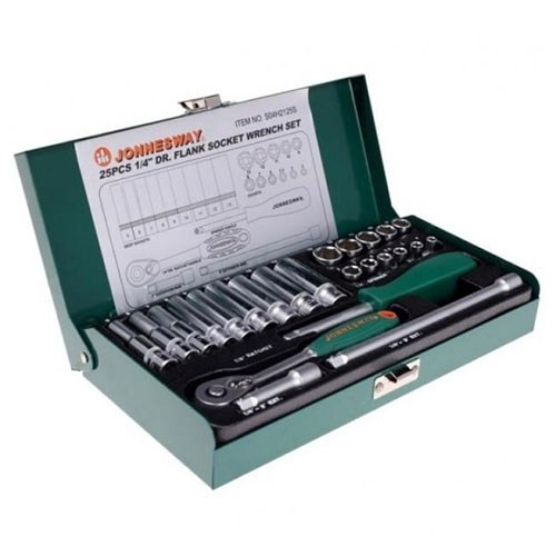 Set 25 piese Jonnesway tubulare si accesorii 1/4" 4-13 mm, carcasa metalica