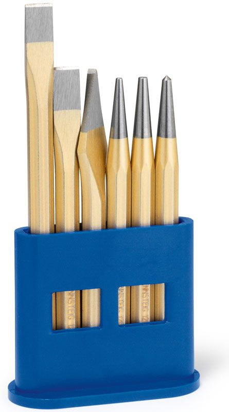 Set cu scule de lovire Rennsteig, dălți, punctatoare, în stand de plastic, 6 piese