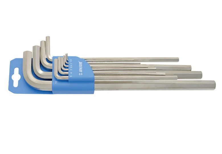 Set de 10 chei locas hexagonal, varianta lunga in suport de plastic Unior 1,5-12 mm