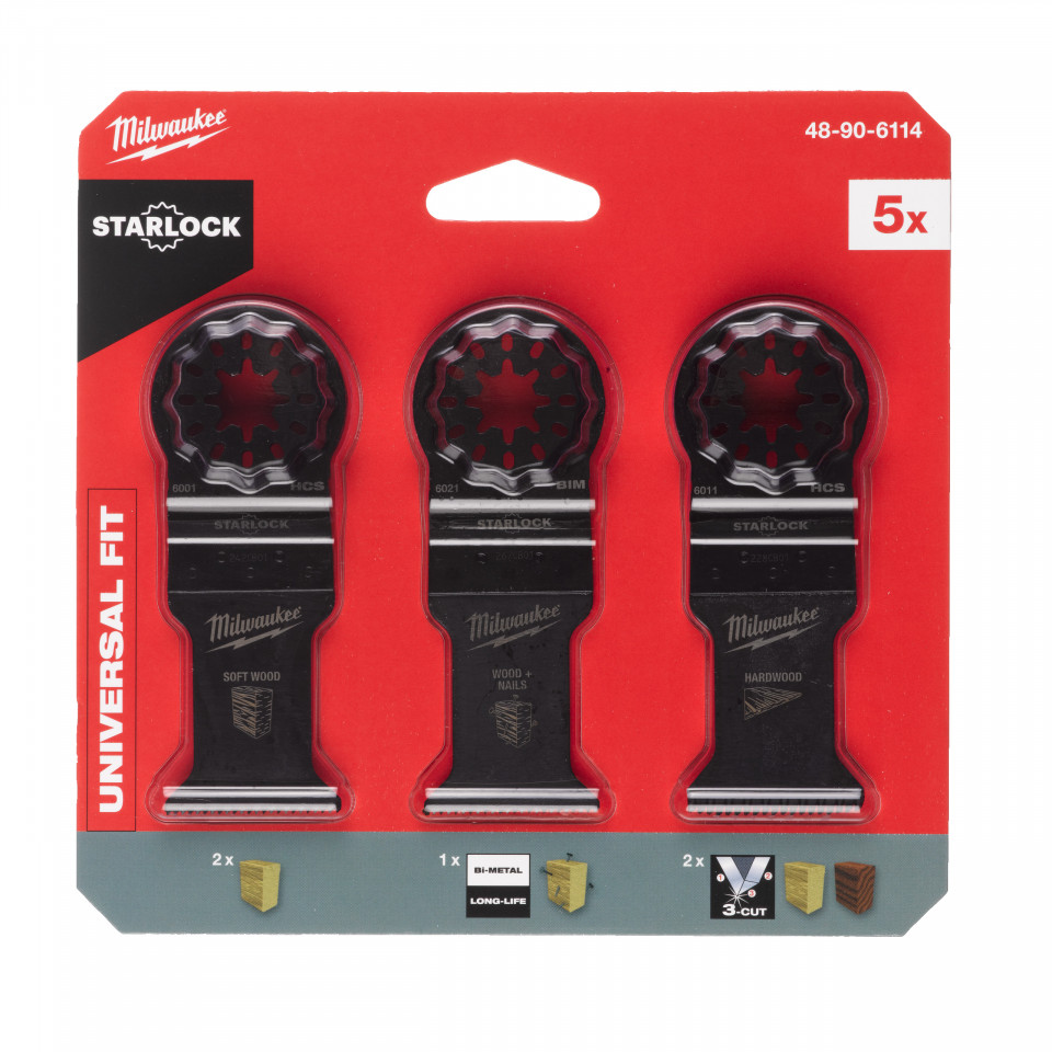 Set pânze pentru lemn (5 buc) [ 2 x 48906001: pânză pentru lemn cu intrare directă 35 x 42 mm, 2 x 48906011: pânză pentru lemn cu intrare directă 3C 35 x 42 mm, 1 x 48906021: pânză pentru lemn cu cuie BiMetal 35 x 42 mm ]