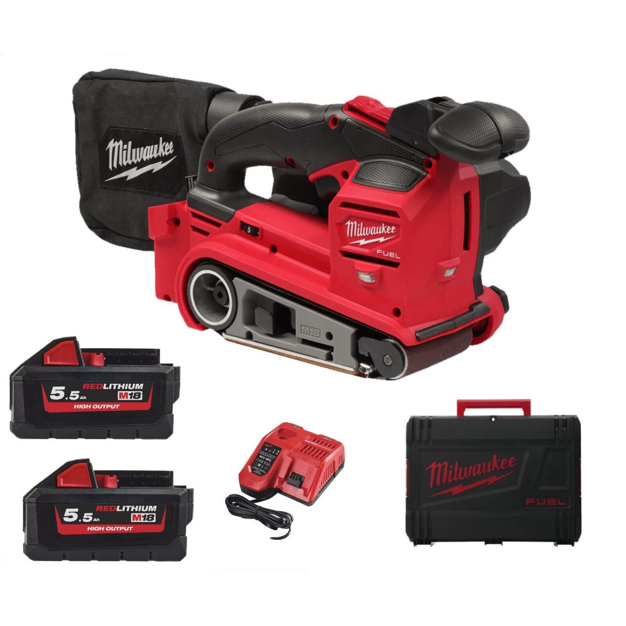 Șlefuitor cu curea 75 mm M18 FUEL™, M18 FBTS75-552X, 2 ACUMULATORI, INCARCATOR, CUTIE HD