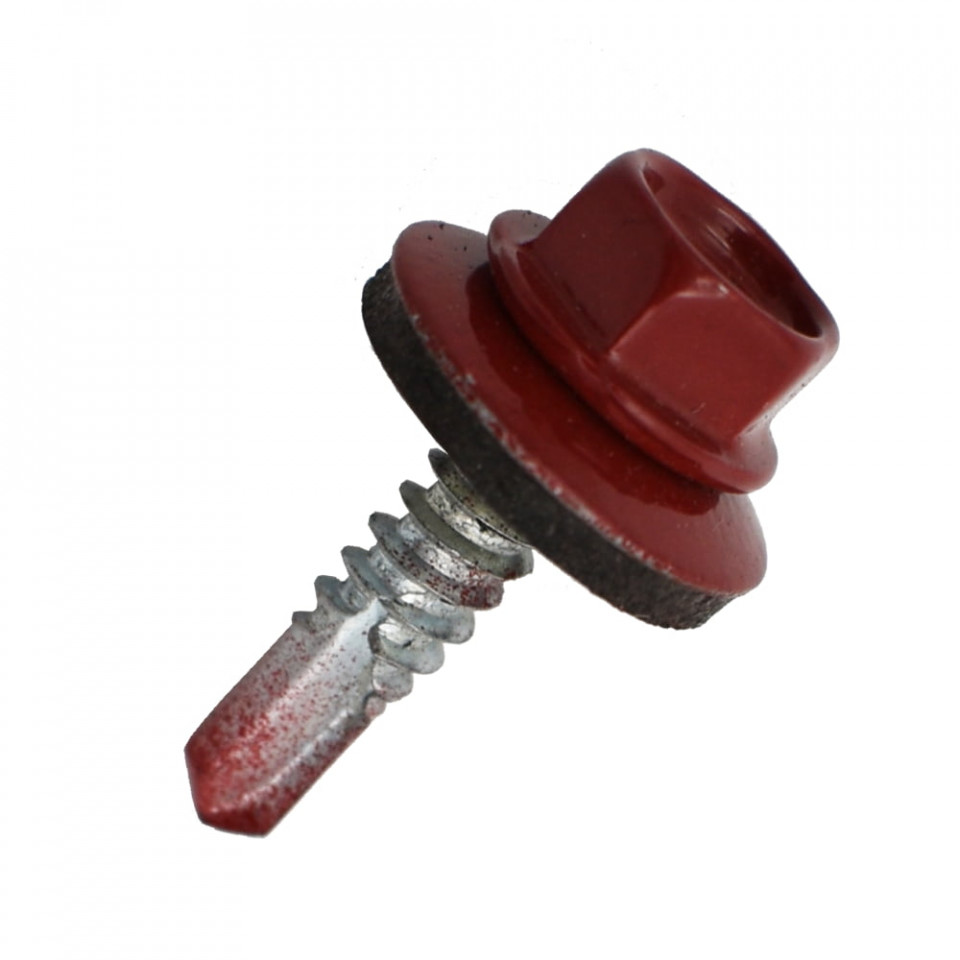 Suruburi Autoforante cu cap hexagonal, DIN 7504K, filet metal, RAL 3011+saiba EPDM, 4.8x19mm, 250 bucati