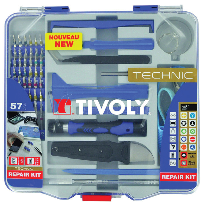 Trusa 57 piese TIVOLY biti si accesorii pentru intretinere si reparatie Smartphone si tablete