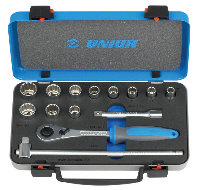 Trusa capete chei tubulare Unior 1/2" in cutie metalica