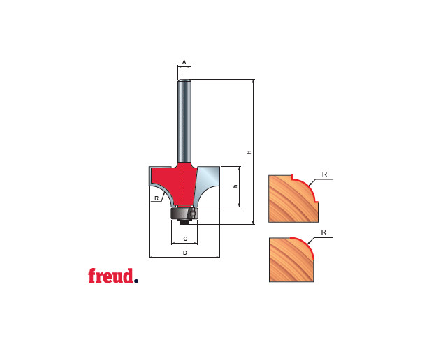 34- Freza profilata concav 1/4C, placata CMS Z=2 cu coada si rulment copier inferior, DIM 18.7 - 34-10308P