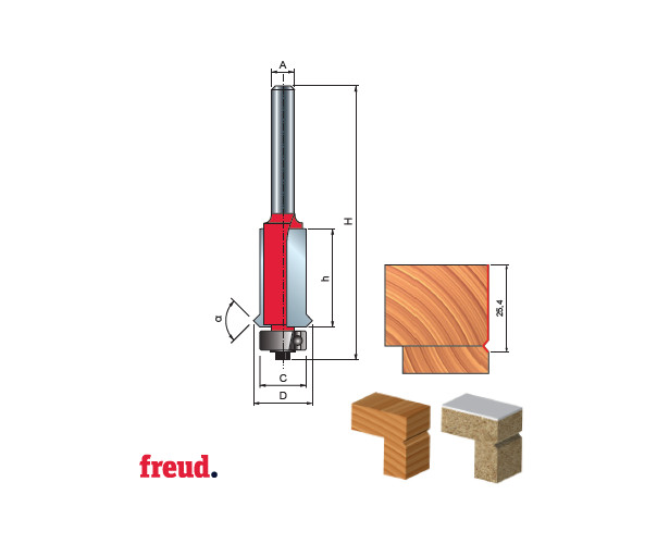 48- Freza pentru indreptat si tesit in V, placata CMS Z=2, cu coada si rulment copier inferior, DIM 15.8 - 48-10208P