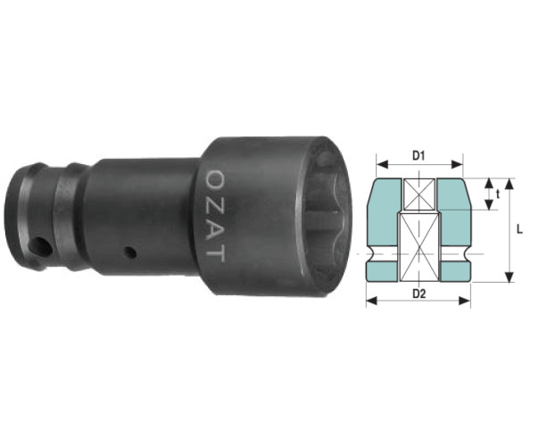 Cap cheie tubulara de impact OZAT 1" 6 laturi, pentru camioane 21 mm L55mm