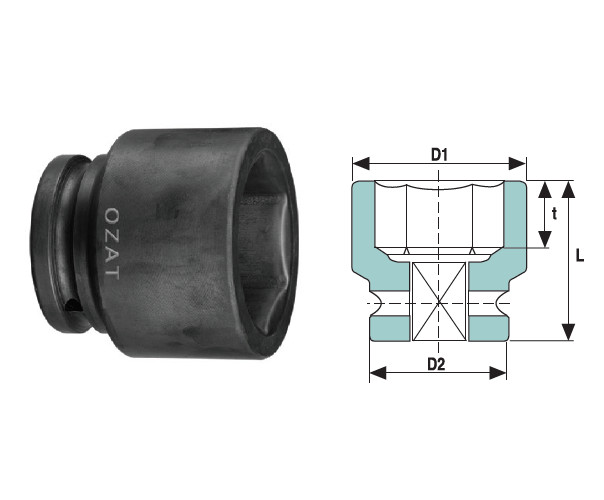 Cap cheie tubulara de impact OZAT 1" 6 laturi, scurt 62mm L85mm