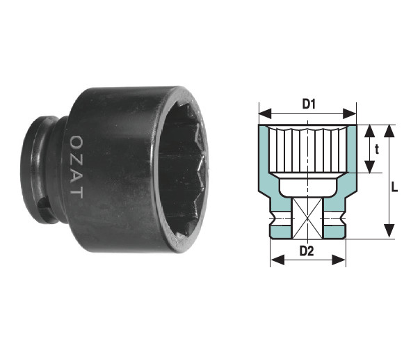Cap cheie tubulara de impact OZAT 3/4" 12 laturi, scurt 44mm L64mm