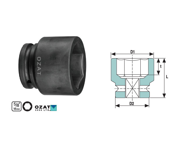 Cap cheie tubulara de torsiune 5/8" 6 laturi, scurt 1 3/8"