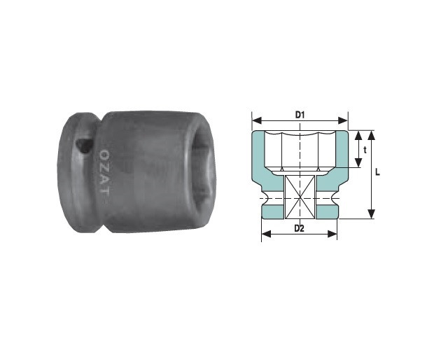 Cap cheie tubulara impact OZAT 1/2" 6 laturi, scurta 1" L38mm