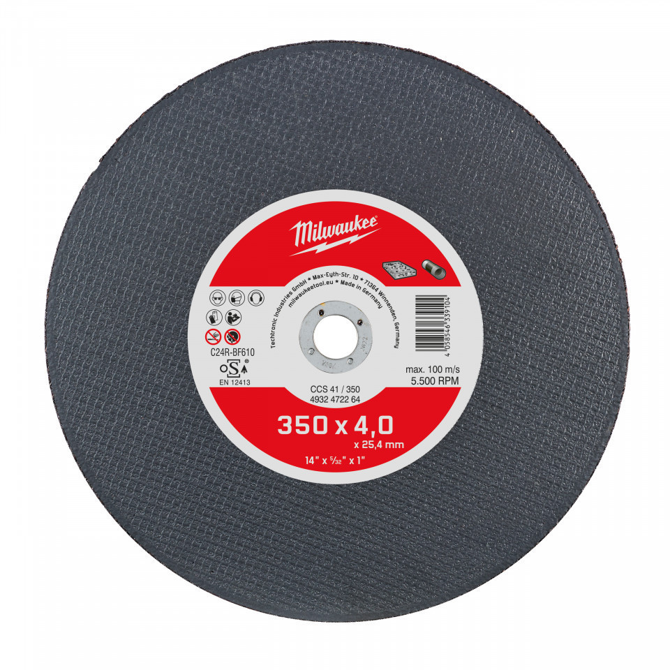Disc subțire pentru fontă Milwaukee 350x4 mm, gaura 25.4mm