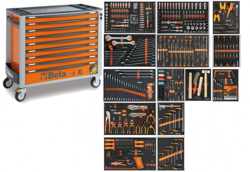 Dulap mobil cu 9 sertare, extra-lung și 487 scule, BW 2400S XL9/E-XL (Culoare: Rosu)