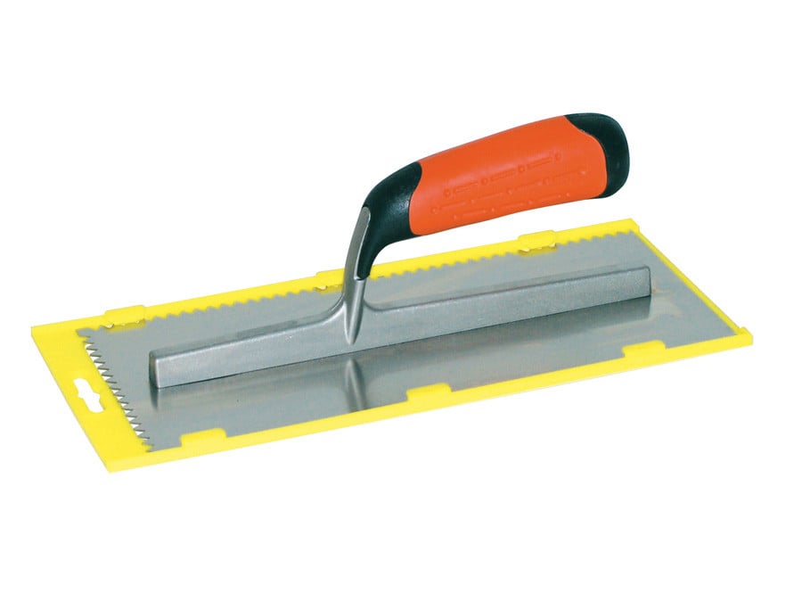 Gletiera INOX cu montura de aluminiu, maner bimaterial, lama dintata isoscel - 280×120