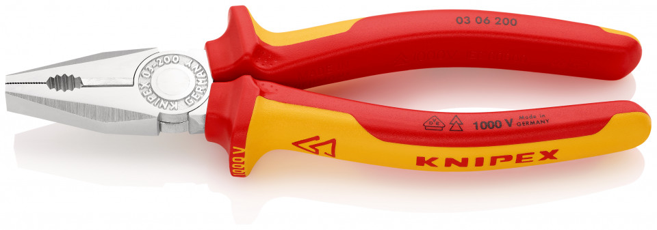KNIPEX 03 06 200 Patent combinat izolate, cu manere multicomponent, testate VDE cromat 200 mm