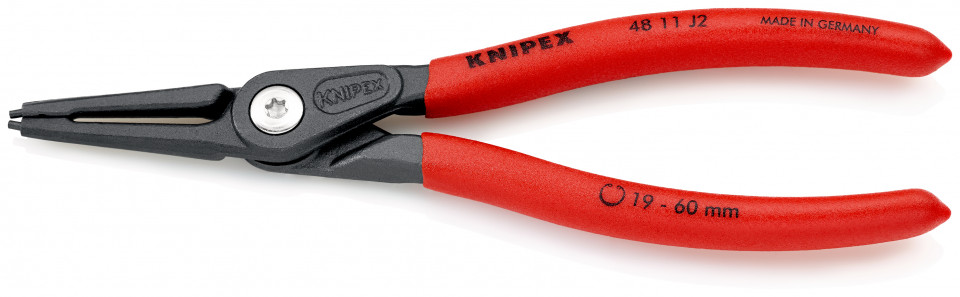 KNIPEX 48 11 J2 clește de precizie pentru inele de siguranță pentru inele interioare cu alezaje acoperit cu material plastic aderent bonderizat în culoarea gri 180 mm