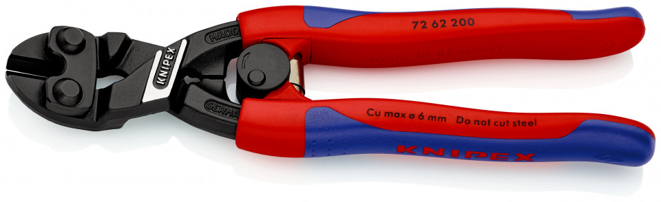 KNIPEX 72 62 200 Dispozitiv de tăiere de înaltă precizie, de forță pentru metale moi și cauciuc cu manşoane suple, multicomponent vopsit negru 200 mm