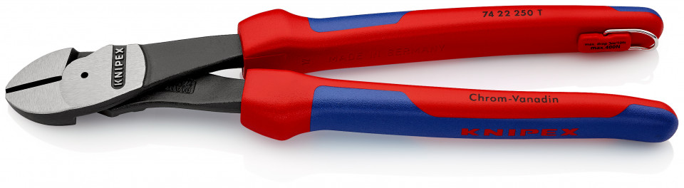 KNIPEX 74 22 250 T Șfic de forță cu manşoane multicomponent, cu cârlig de fixare integrat pentru montarea unei siguranţe împotriva căderii vopsit negru 250 mm