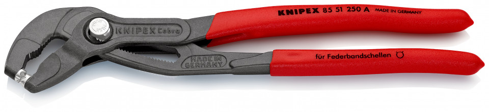 KNIPEX 85 51 250 A Cleşte pentru coliere din bandă elastică acoperit cu material plastic aderent bonderizat în culoarea gri 250 mm