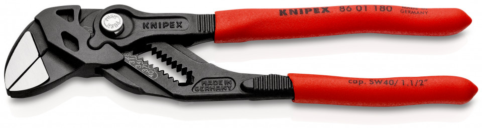 KNIPEX 86 01 180 Cheie de strângere Cleștele-cheie, clește și cheie într-o singură unealtă acoperite cu plastic bonderizat în culoarea gri 180 mm
