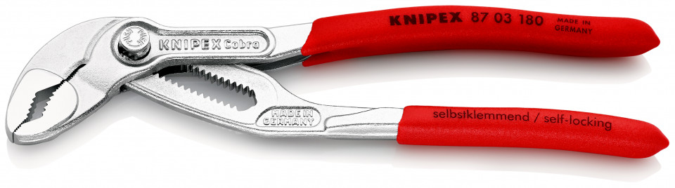 KNIPEX 87 03 180 Cobra® Clește high tech pentru pompe de apă acoperit cu material plastic aderent cromat 180 mm
