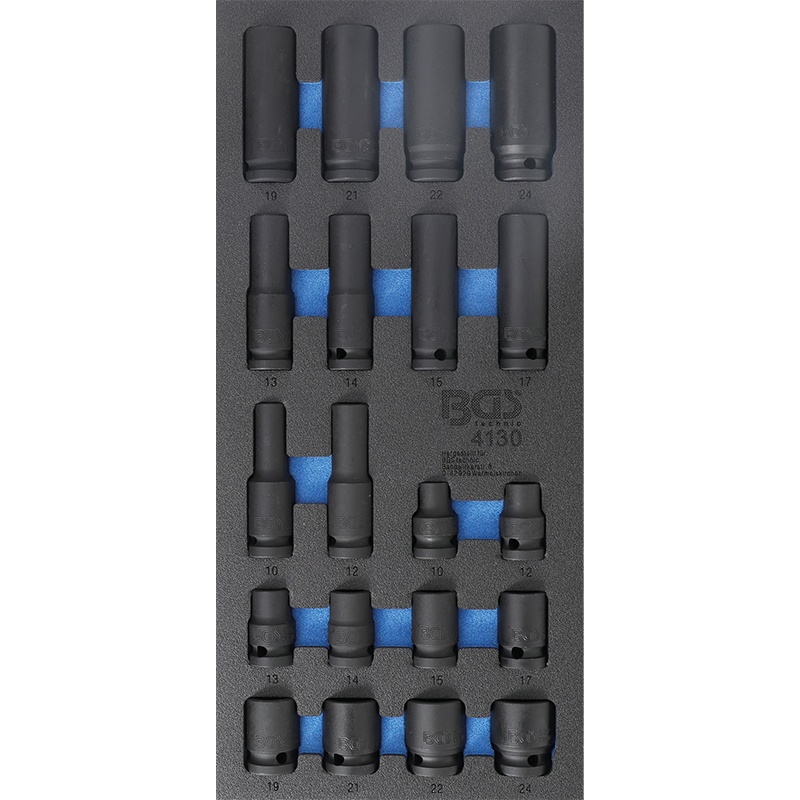 Organizator pentru carucior BGS, 20 chei tubulare de impact 10-24mm, 1/3 sertar
