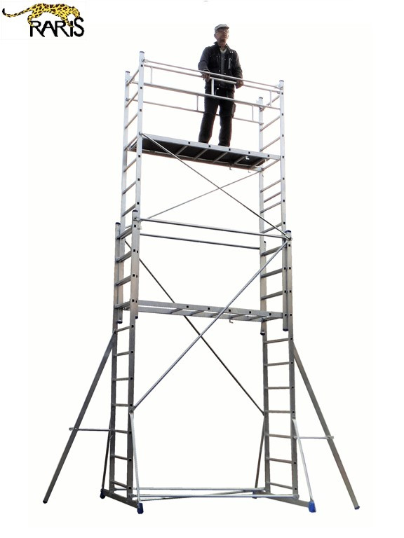 Schela telesopica RARIS formata din 2 scari de aluminiu cu 2x11+7 trepte, tip SS2x11+7