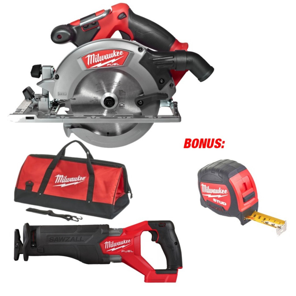 Set circular manual M18 CCS55 + fierastrau sabie M18 FSZ, geanta textila, BONUS Ruleta 7.5 m STUD, livrat neechipat