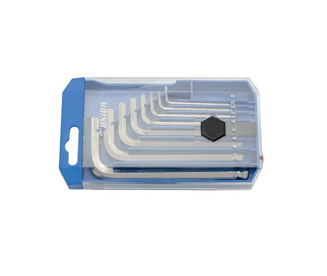 Set de 8 chei locas hexagonal cu cap sferic in cutie de plastic Unior 2-10 mm