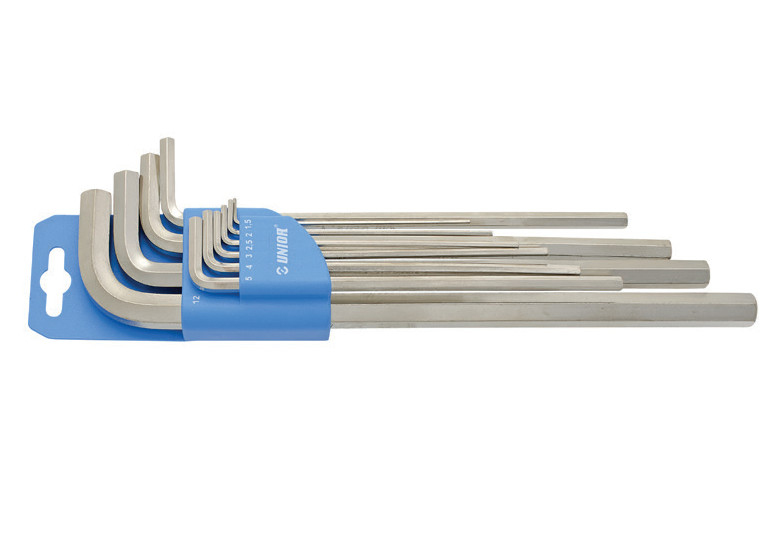 Set de 9 chei locas hexagonal, varianta lunga in suport de plastic Unior 1.5875-9.525 mm