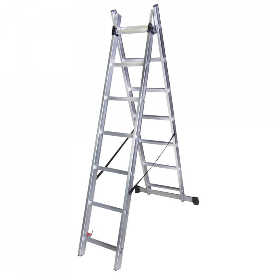 STR207 Scara dubla aluminiu, 2×7 trepte, 186 cm