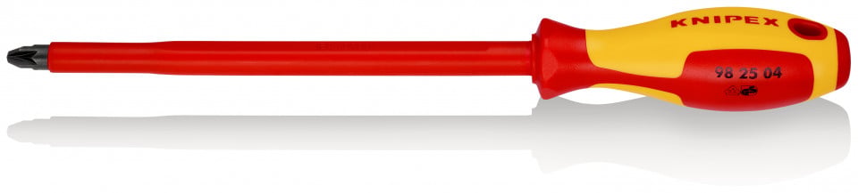 Surubelniță KNIPEX pentru șuruburi cu fantă în cruce Pozidriv® mâner izolator multicomponent, testat de VDE brunat 320 mm