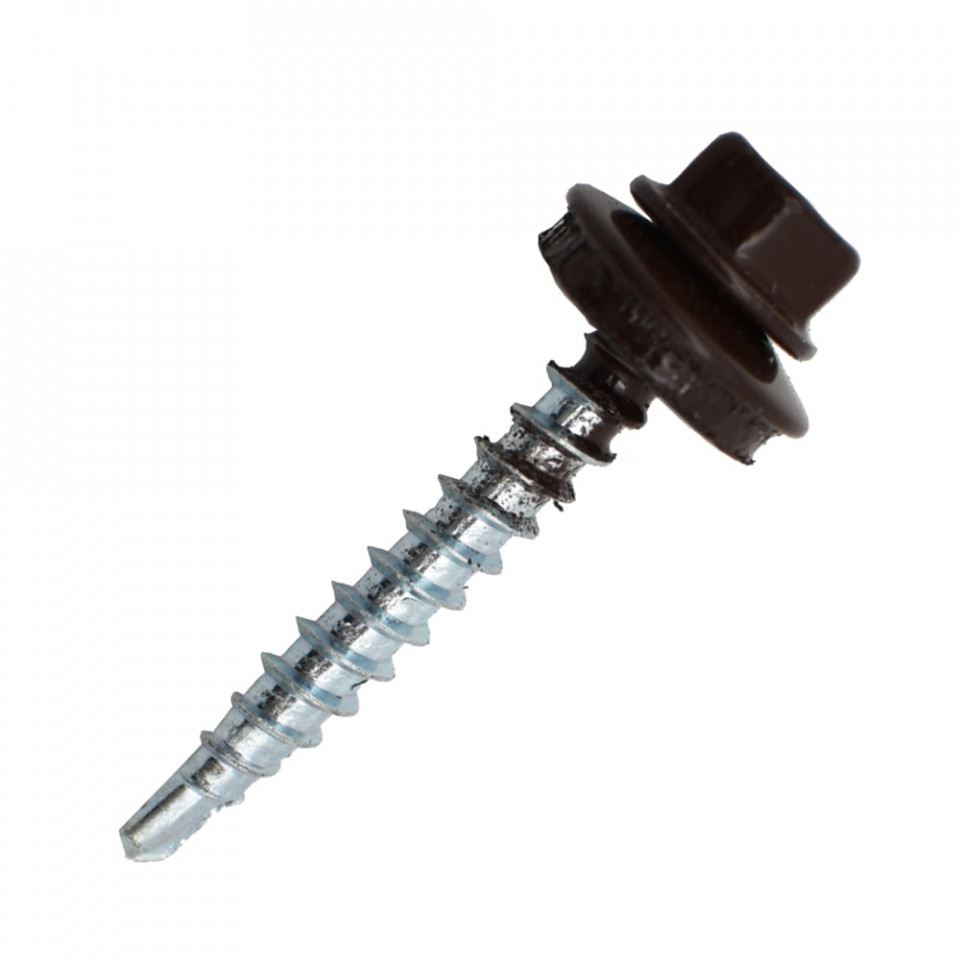 Suruburi Autoforante cu cap hexagonal, DIN 7504K, filet lemn (OFA), RAL 8017+saiba EPDM, 4.8x60mm, 100 bucati