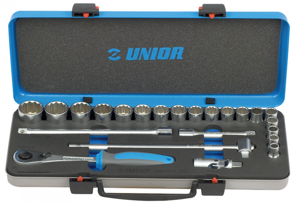Trusa capete chei tubulare Unior 1/2" in cutie metalica