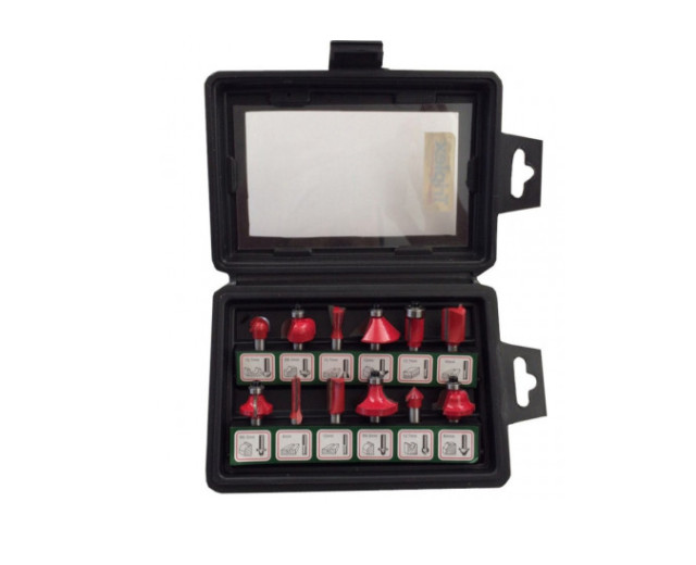 XT60647064012 Set de 12 freze cu coada profile diferite, in cutie de plastic, D 8 - XT60647064012