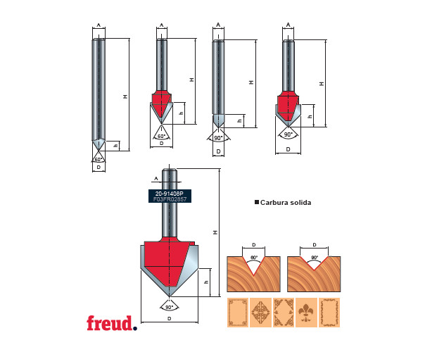 20- Freza profilata in V pentru gravura, placata CMS, cu coada, Z=1, Z=2, Z=3, DIM 12.7 - 20-10408P