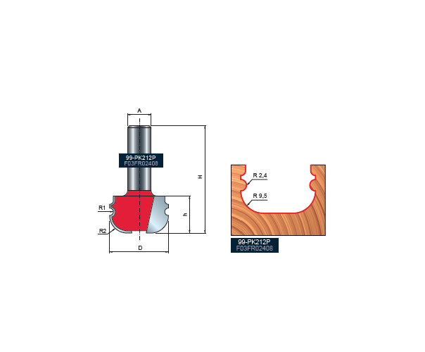 99- Freza cu coada, pentru ornamente, placata CMS Z=2, cu coada, DIM 44.4 - 99-00812P