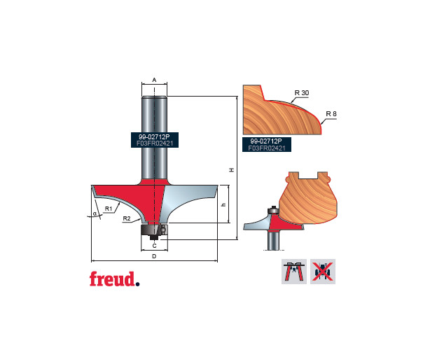 99- Freza cu profil concav pentru rotunjit , placata CMS Z=2, cu coada si rulment copier inferior, DIM 63.5 - 99-02712P