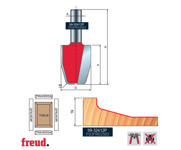 99- Freza pentru tablii, profil vertical convex, placata CMS Z=2, cu coada si rulment copier inferior, DIM 31.8 - 99-32412P