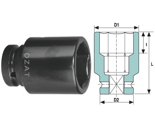 Cap cheie tubulara de impact 3.1/2" 6 laturi, lung 200