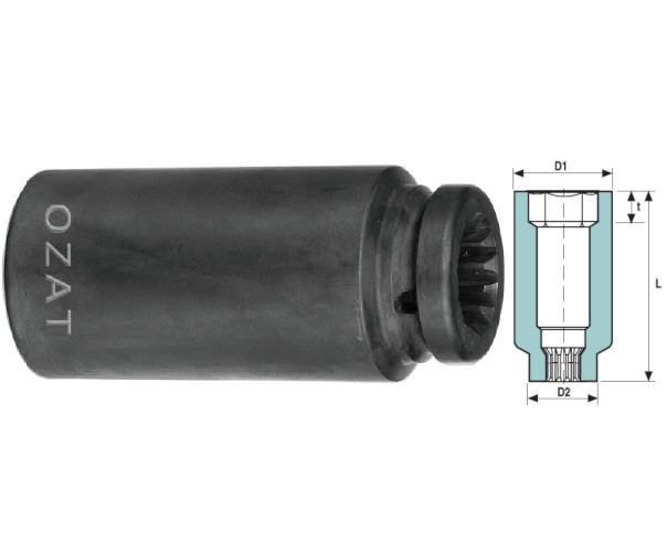Cap cheie tubulara de impact 5 SPLINE, 6 laturi, lung 44