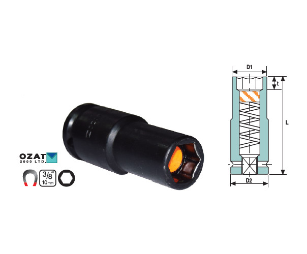 Cap cheie tubulara de impact cu magnet OZAT 3/8" 14mm L57mm