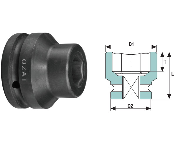 Cap cheie tubulara de impact cu pereti subtiri OZAT 3/4" 6 laturi, scurt 1 1/8" L52mm