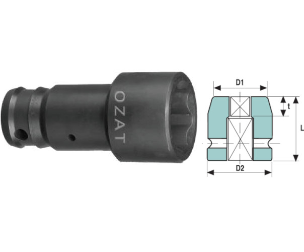 Cap cheie tubulara de impact OZAT 1" 6 laturi, pentru camioane 38 mm L55mm