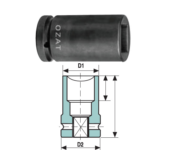 Cap cheie tubulara de impact OZAT 3/4" 4 laturi, scurt 5/8" L45mm