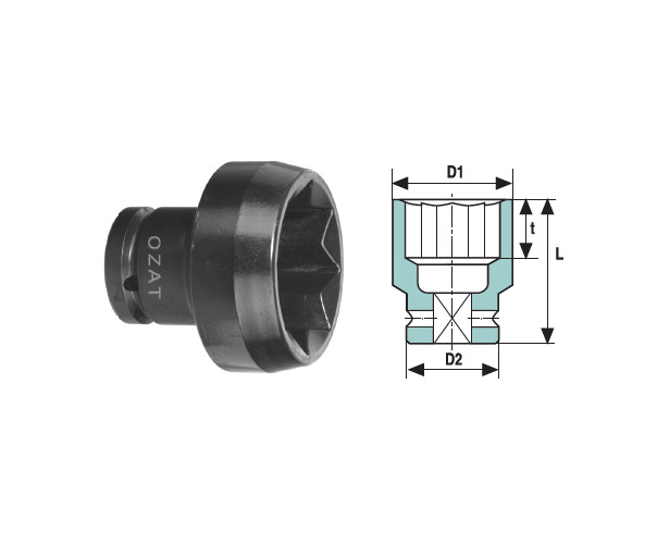 Cap cheie tubulara de impact OZAT 3/4" 8 laturi, lung 1 3/4" L81mm
