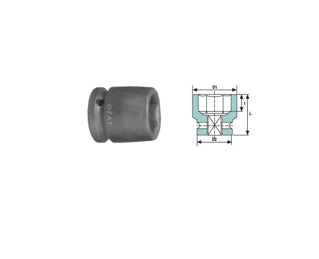 Cap cheie tubulara impact OZAT 1/2" 6 laturi, scurta 7/16" L38mm