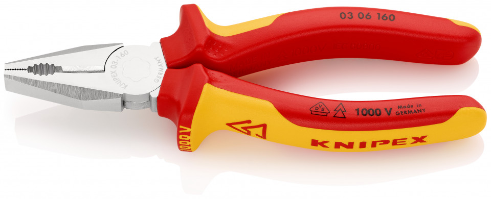 KNIPEX 03 06 160 Patent combinat izolate, cu manere multicomponent, testate VDE cromat 160 mm