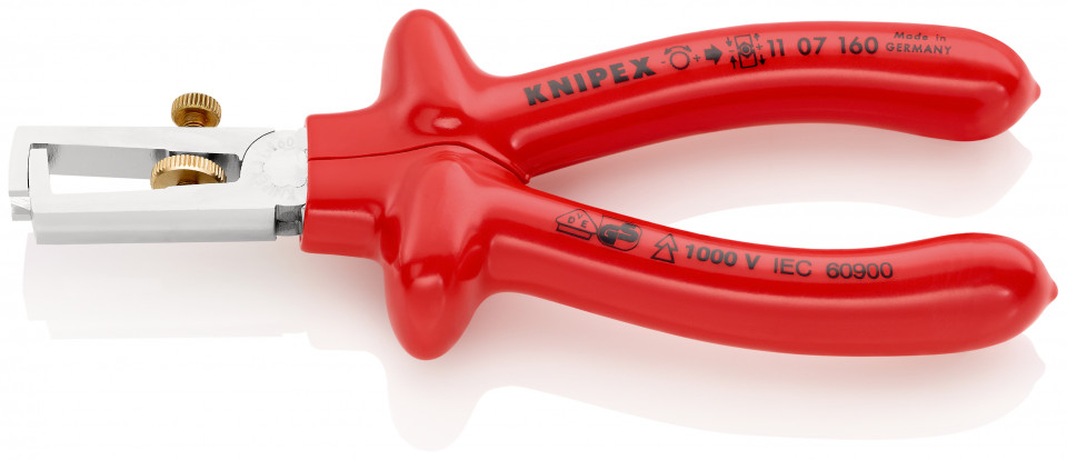 KNIPEX 11 07 160 Clește dezizolator Cu arc de deschidere, universal izolat prin imersie, testat de VDE cromat 160 mm